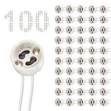 100Piece Ceramic Lamp Holder Silicon Wire GU10 Socket 600 Heat Resistant White