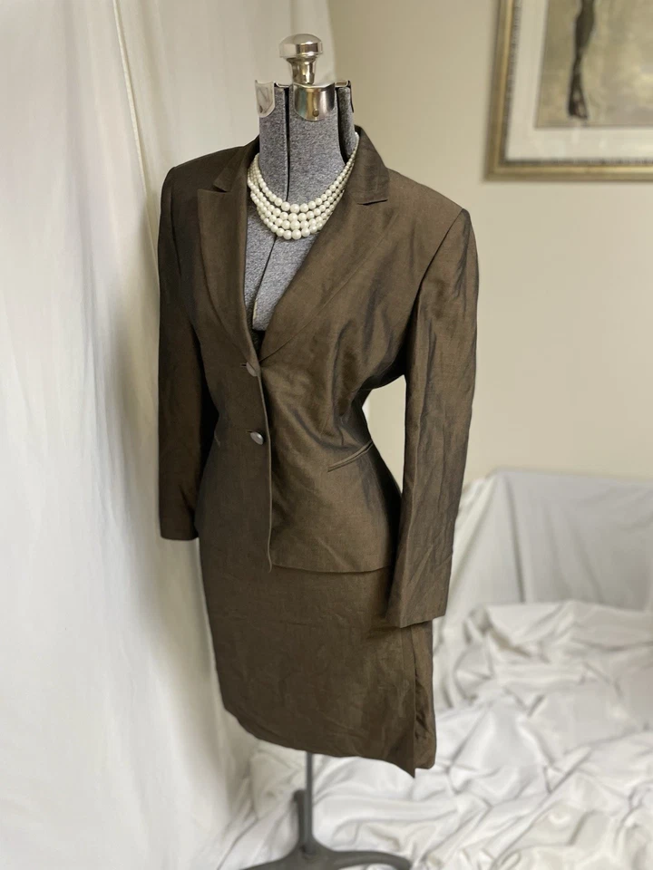 Traje Falda Tahari ASL Talla Pequeña 12P Se Ajusta Como 10P Conjunto de Dos Piezas Lana Mohair Foto 3 de 4