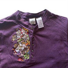 Vintage 2000s Disney Seven Dwarfs Henley Longsleeve Shirt Sz M Embroidery Y2K