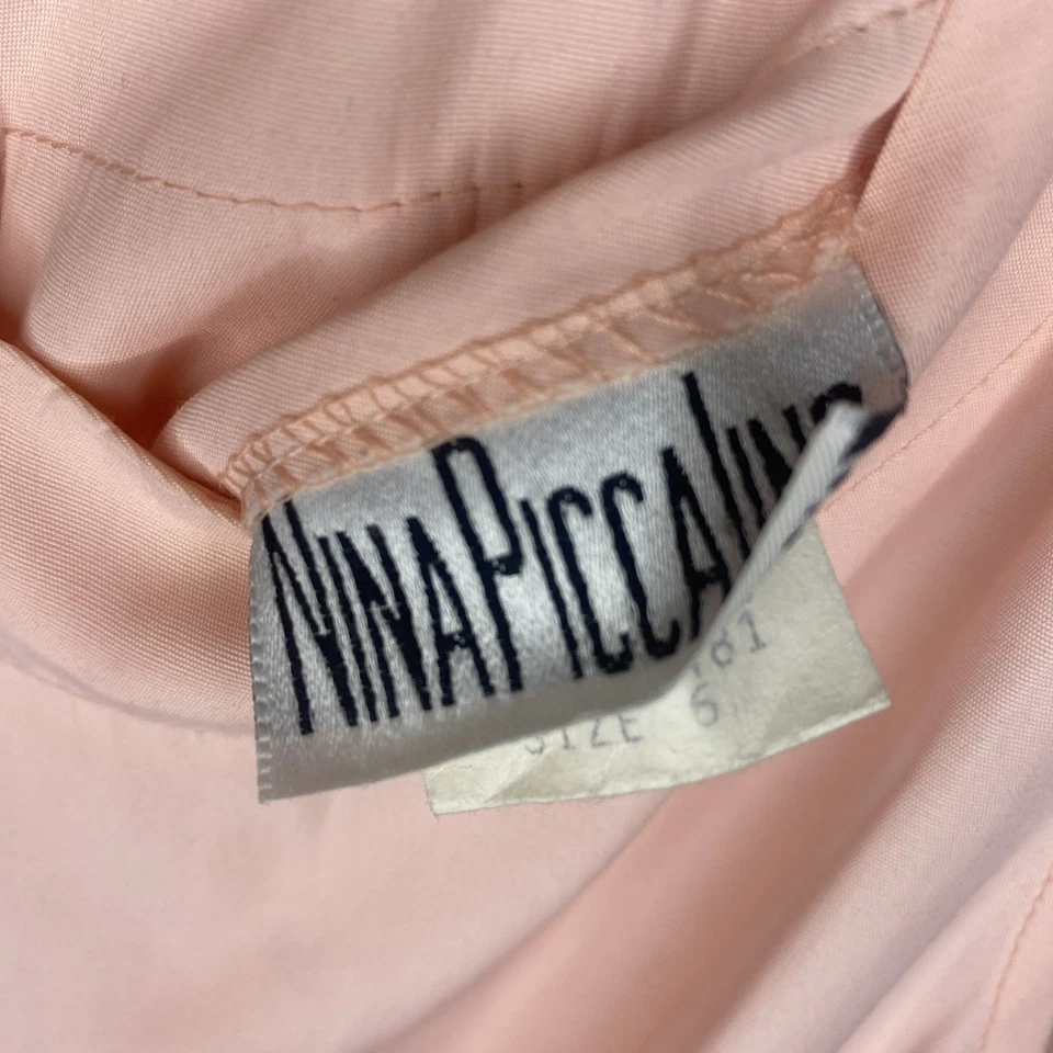 Vestido Vintage Años 80 Retro Nina Piccalino Rosa Preppy Caída Cintura Botón Funda Foto 3 de 4