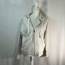 DKNY SPORT Women Beige Logo Drawstring Full Zip Hoodie Sweatshirt Size S NWT