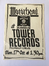 Vintage Original MOTORHEAD at TOWER RECORDS Piccadilly 80?s Handbill Flyer