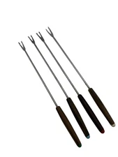 Vintage Fondue Forks Set of 4 Wooden Handle Stainless Steel Japan Color Tips