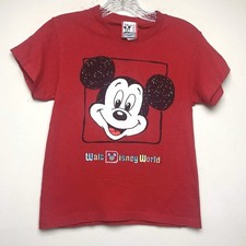 VINTAGE Mickey Walt Disney World Shirt Youth XS/S Red Designs Single Stitch 90s