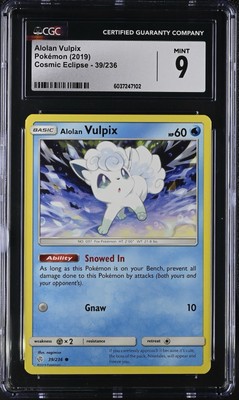 Alolan Vulpix #39 Pokemon Cosmic Eclipse CGC Mint 9 Pop 2