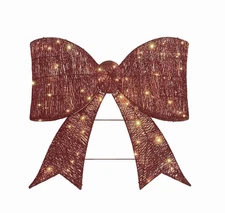 30" LED Twinkling Red Glitter Bow Modern Farmhouse Christmas  Hanging Decor