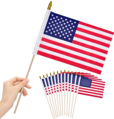 12 Pcs 8x12 Inch American Flags on Stick, Small US Wood Stick Flags with Kid-...