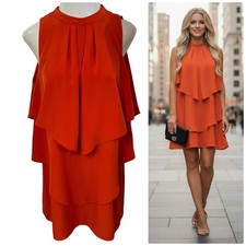 H&M Dress Womens Size 14 Orange Tiered Sleeveless Feminine Fairy Elegant Office