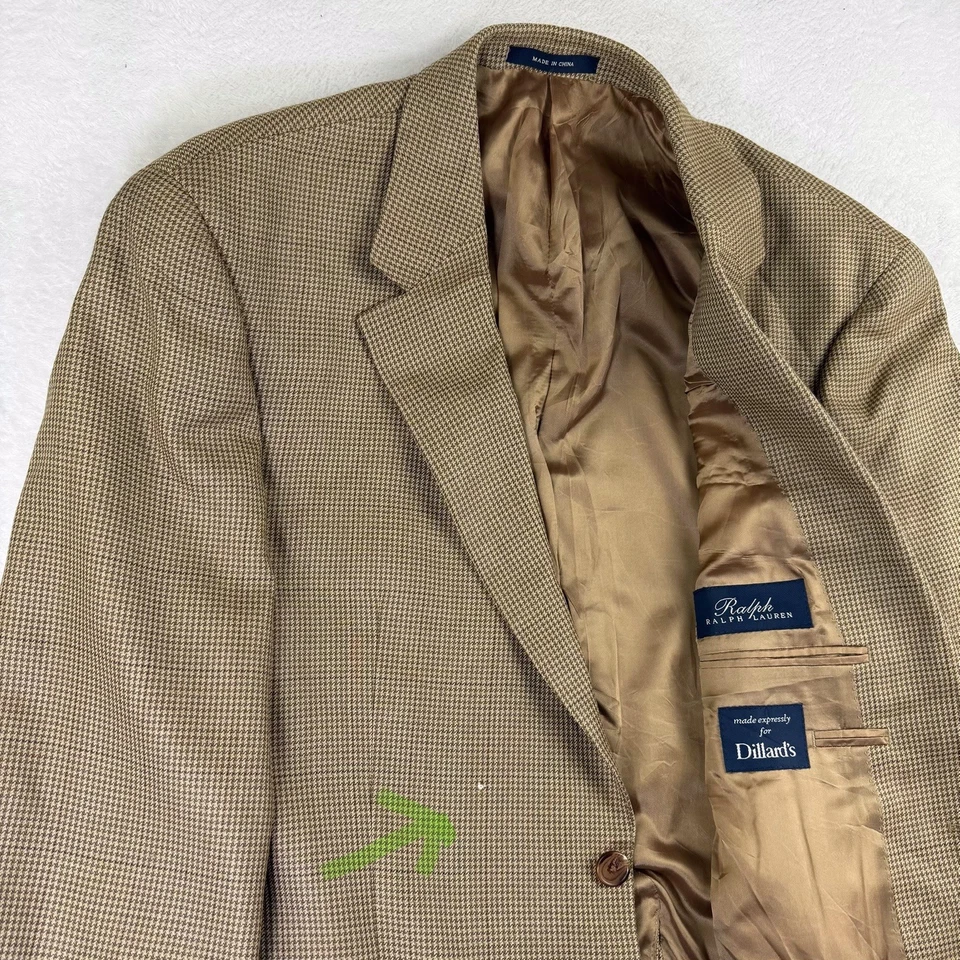 Blazer esportivo Ralph Ralph Lauren masculino 42R lã de seda Houndstooth casaco marrom xadrez - Imagem 3 de 4