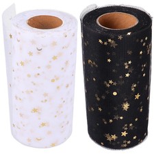  2 Pcs Star Sequin Tulle Roll Wedding Rolls Decorative Fabric Black