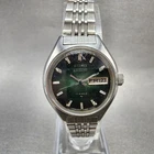 Seiko Automatic Watch Women 24mm Green Dial Silver Tone Daydate 2206-0300 Runs