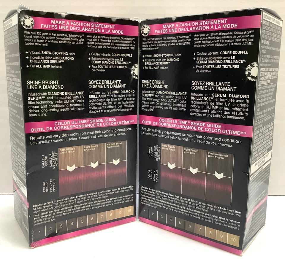 Tinte permanente para el cabello Schwarzkopf Color Ultime 5.23 carbón fucsia, paquete de 2 Foto 2 de 4