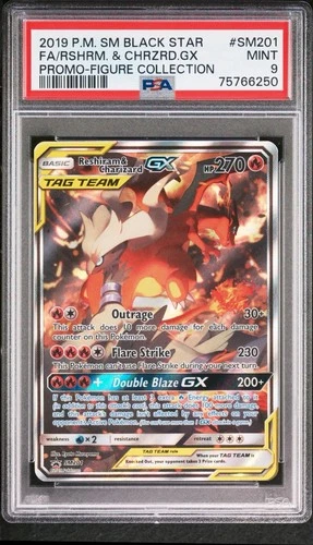 2019 POKEMON SM BLACK STAR PROMO #SM201 RESHIRAM & CHARIZARD GX FULL ART PSA 9
