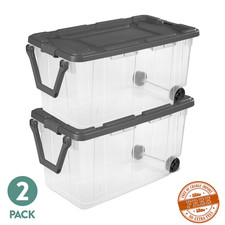 2 Count Sterilite 160 Quart Wheeled Stacker, Extra Large Durable Clear Bin