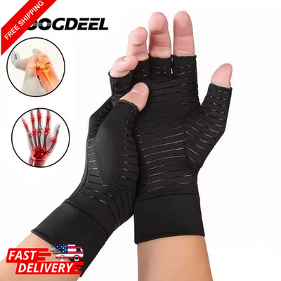 Copper Arthritis Compression Gloves Hand Support Pain Relief Joint Self Care Fin