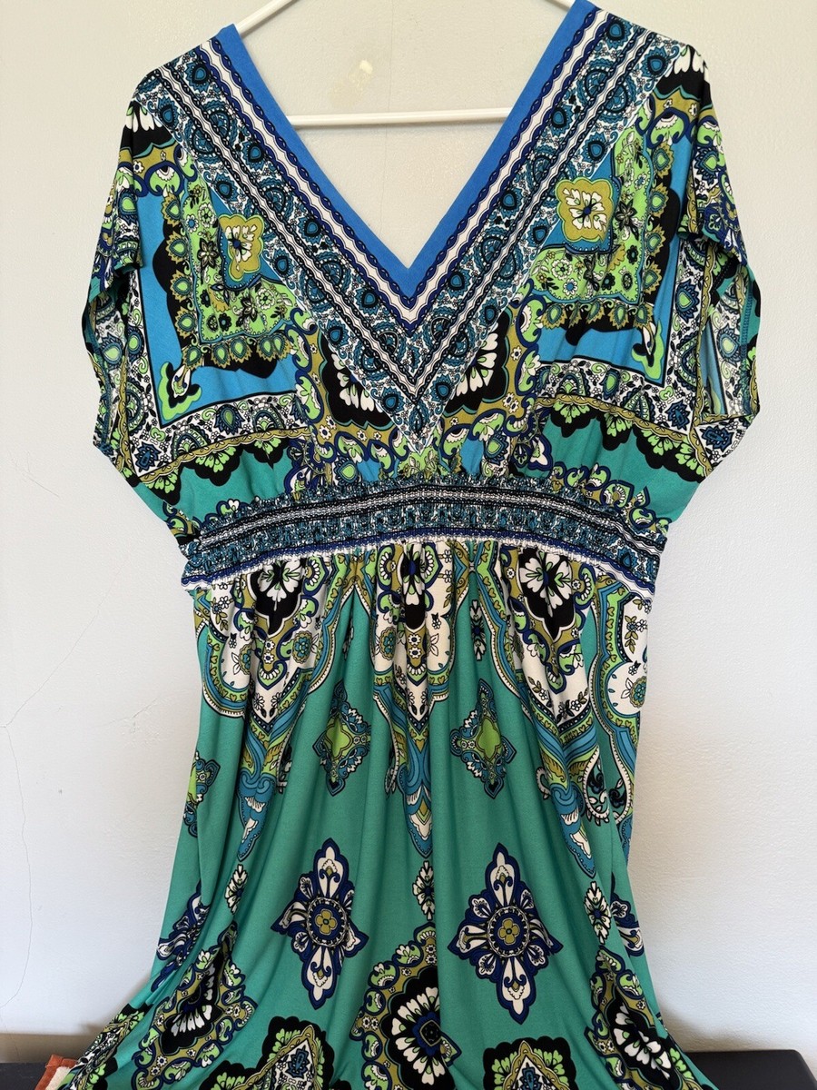 Kiara Midi Dress 2XL, Teal Floral V Neck Short Sleeve Stretch | eBay Kiara Midi Dress 2XL, Teal Floral V Neck Short Sleeve Stretch | eBay