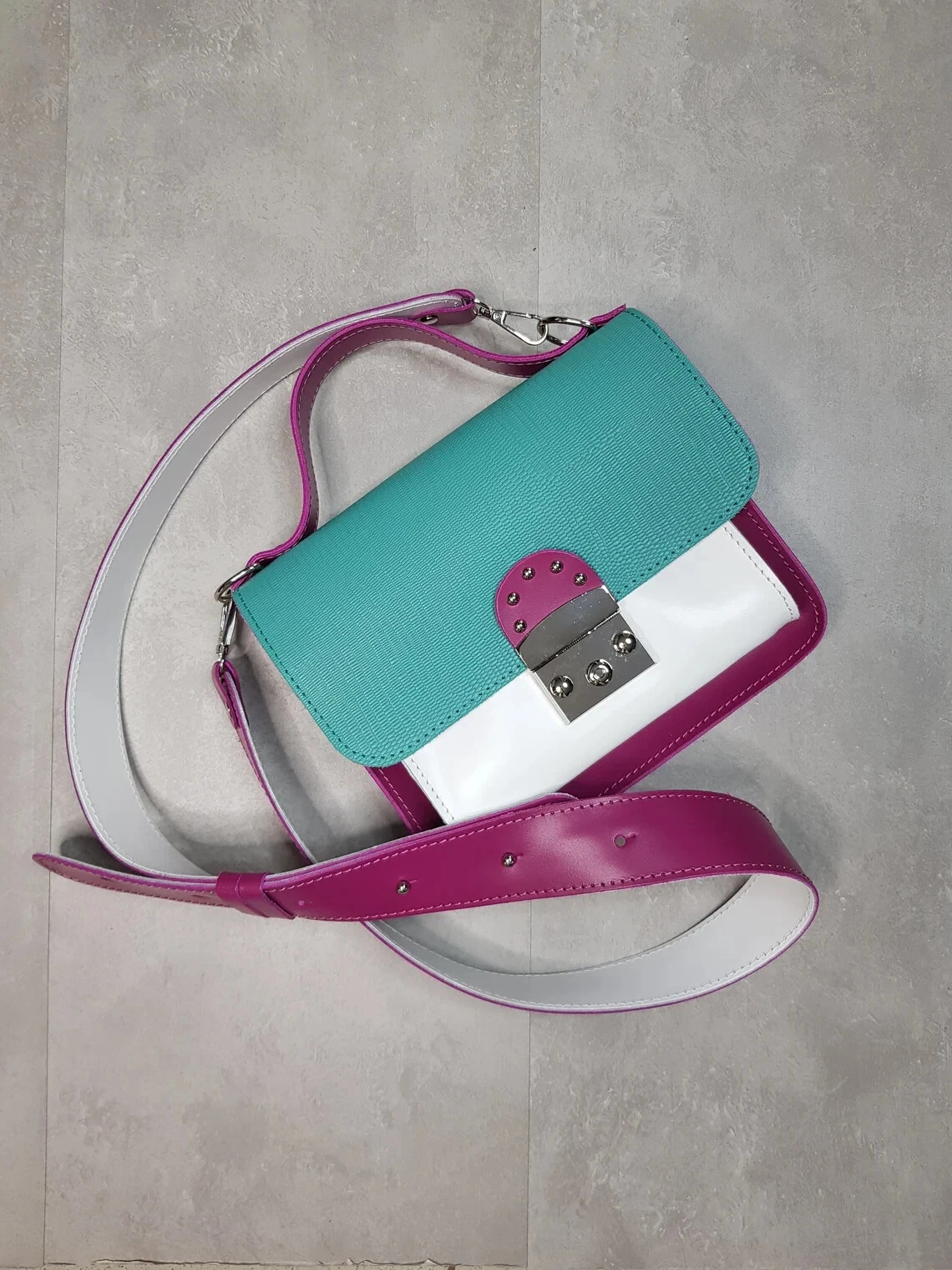 COACH Borsa a mano donna tracolla pelle multicolore turchese nera bianca tracolla