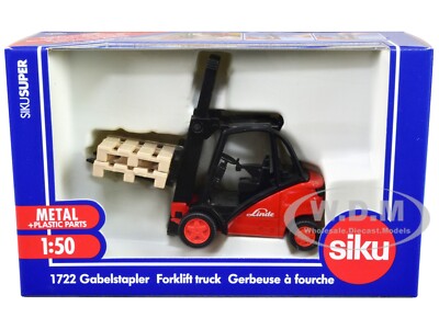 LINDE FORKLIFT TRUCK RED W/ 2 PALLETS 1/50 DIECAST MODEL BY SIKU 1722