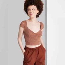 Women's Short Sleeve Lace Bustier T-Shirt - Wild Fable XS size