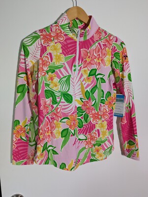 NWT WOMEN'S G LIFESTYLE PULLOVER, SIZE: XS, COLOR: PALM ISLAND PINK MULTI (J524)