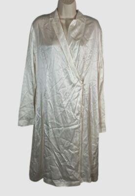 La Perla Women's White Short Long Sleeve Silk Satin Robe Sleepwear