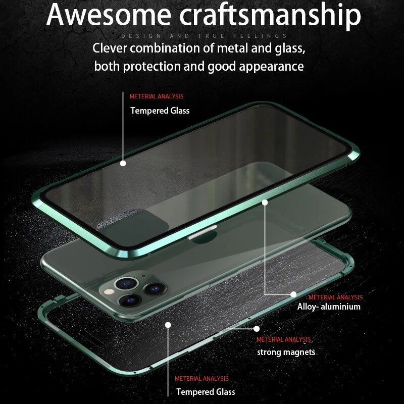 For iPhone 15 14 Pro Max 13 12 11 Magnetic Front+Back Tempered Glass Case Cover - Image 3 of 4
