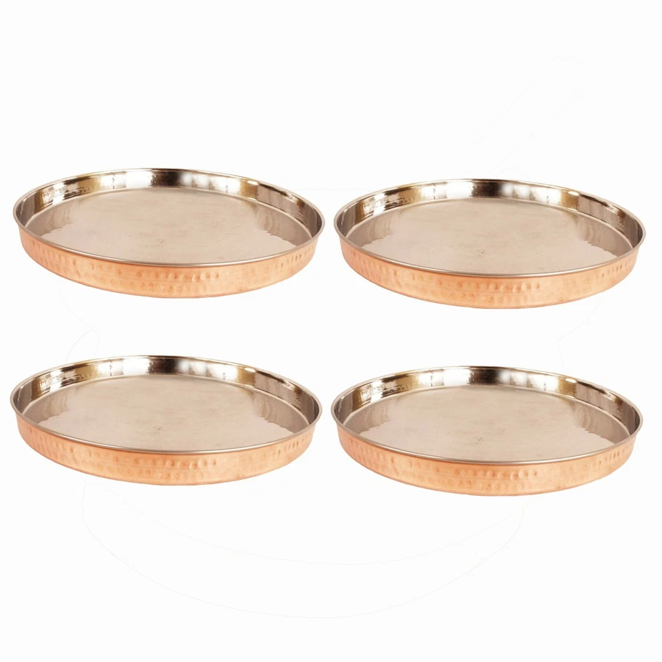 Steel Copper Dinner Plate Thali Dishes Serving Tableware Hotel Diameter 13" Inch - Image 4 of 4