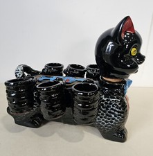 Cat Decanter w/Cups Antique Benson Handpainted Cat Decanter & 6 Cups Shot Glass