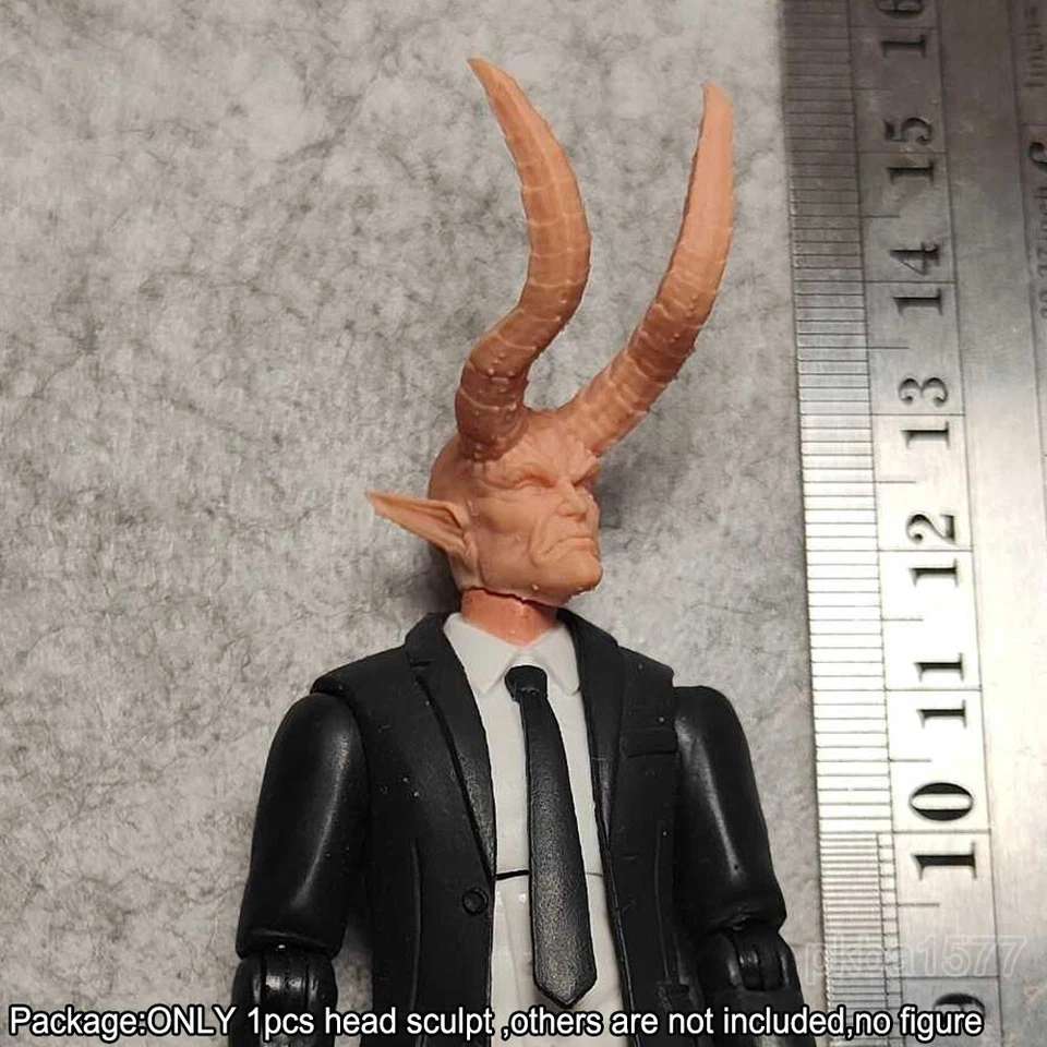 Cabeza de soldado en blanco esculpida cabeza cornuda hombre diablo 1/18 sin pintar para figura de 3,75"" Foto 3 de 4