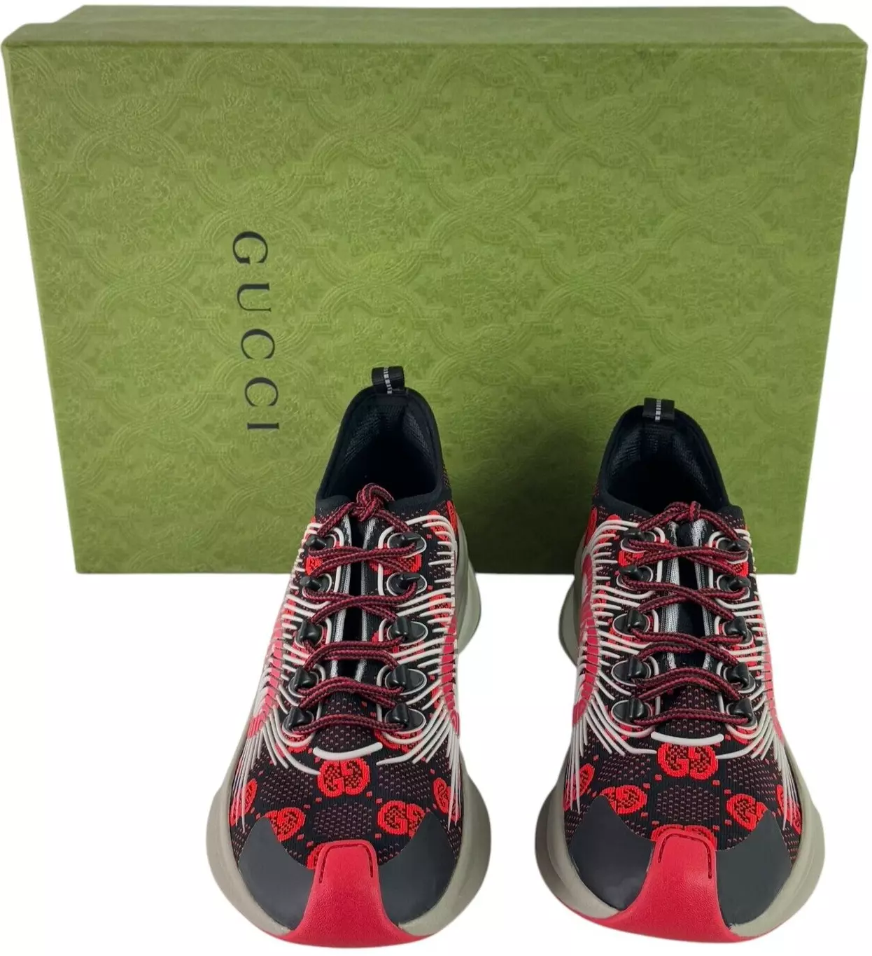 Baskets homme GUCCI noir rouge technique run tricot tissu Made in Italy 10 10,5US