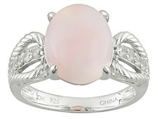 Oval Peruvian Pink Opal And .24ctw White Zircon Sterling Silver Ring - Size - 12