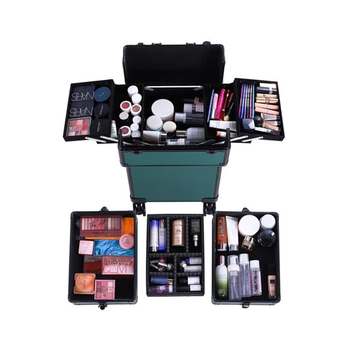 4-in-1Draw-bar Style Interchangeable Aluminum Rolling Makeup Case-Dark Green US - Picture 9 of 12