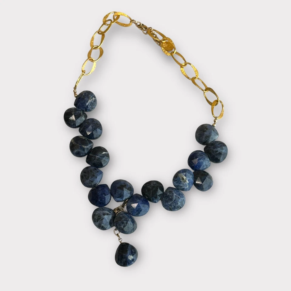 Increíble Declaración Collar DEVON LEIGH Azul Oscuro Natural Grueso Collar Gota Foto 4 de 4