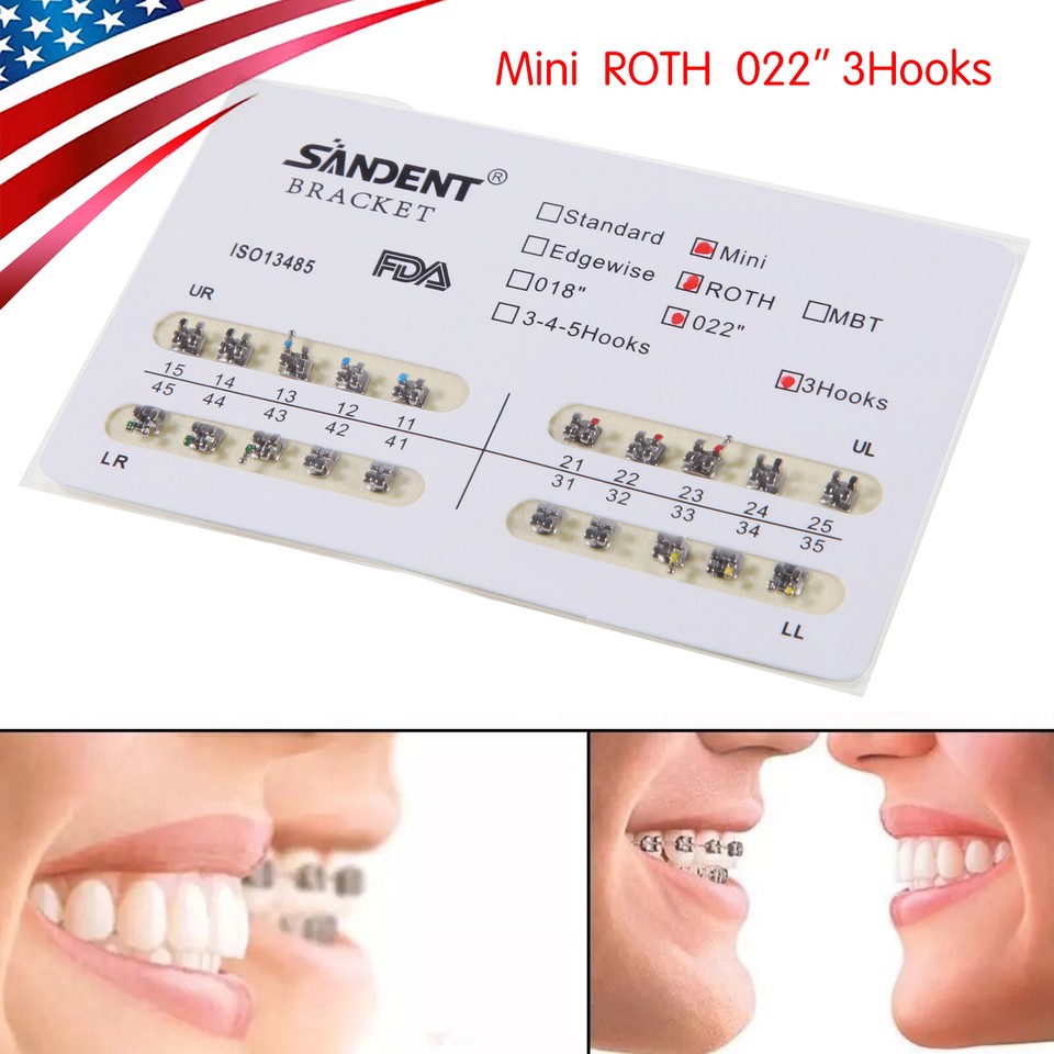 10 Packs Dental Orthodontic Brackets Braces Mini Roth 022 Slot 3 hooks ...