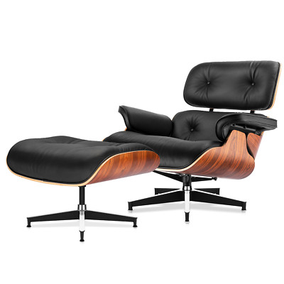 Mid Century Tall Eames Lounge Chair and Ottoman Footstool Rosewood Real Leather