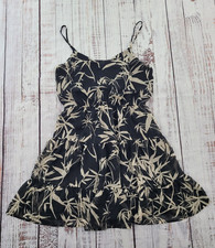 Express Black Leaf Print Spaghetti Strap Tiered Fit and Flare Dress Women's M