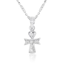 Crucifix Diamond 0.09ct Pendant Jewelry 18K White Gold Authentic Ornament Unisex