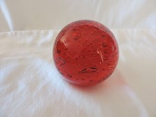 Red Ball Shape Art Glass Paperweight with Bubbles and Flat Base