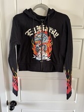 Zumiez Ed Hardy Tiger Flame Crop Black Hood Full Zip Hoodie Kids Size XL 69.95