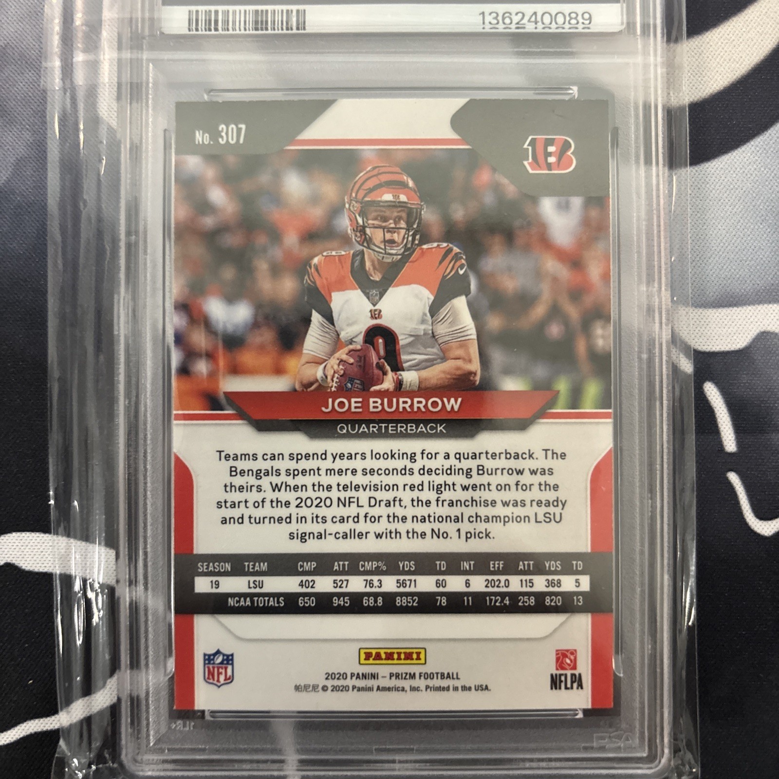 2020 Panini Prizm Football Joe Burrow PSA 10 view 5