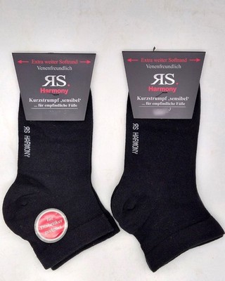 2 Paar Damen Kurzstrumpf Sneaker Socken Extra Weiter Bund Problemfüße Schwarz