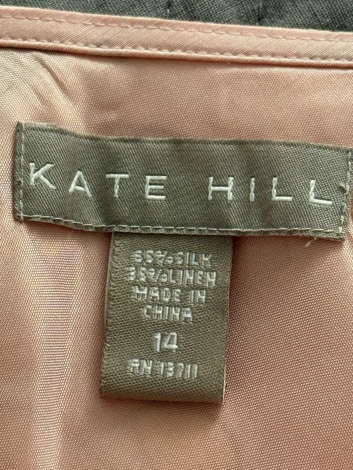 Kate Hill NWT Silk/Linen Multi Colored Geometric Lined Midi Skirt Size 14 - Image 4 of 4