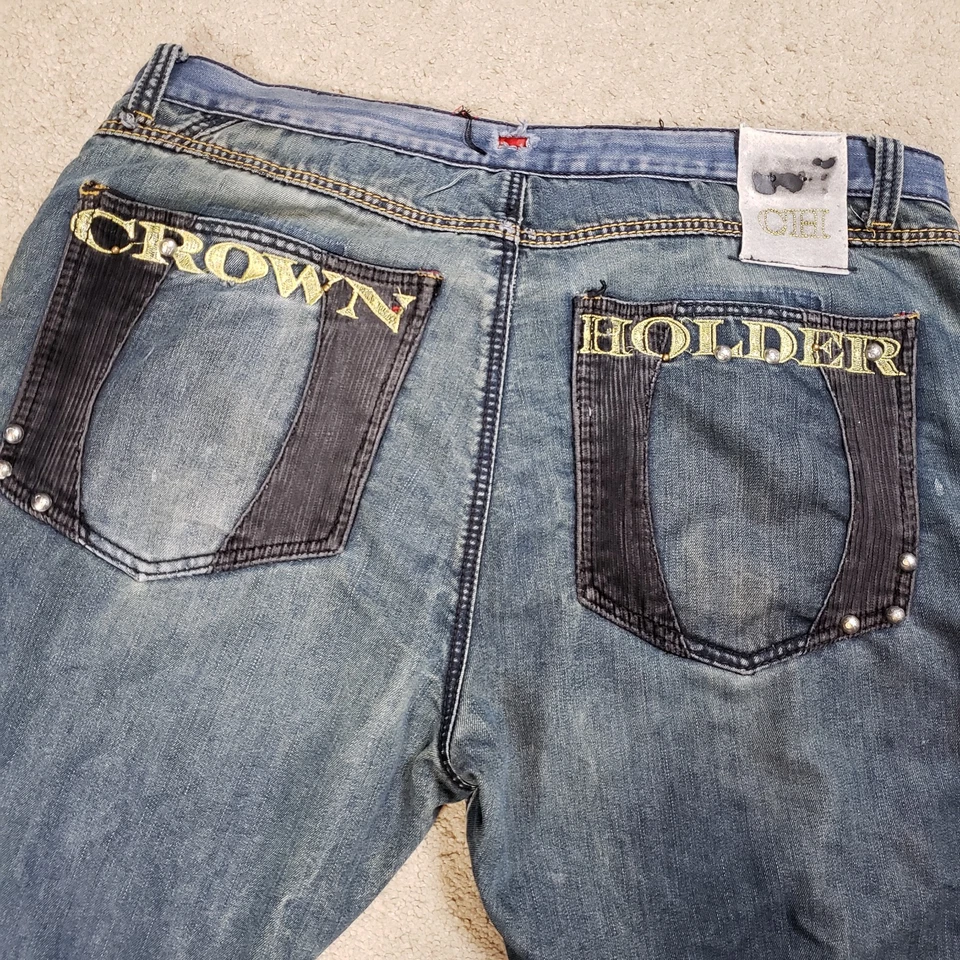 Vintage Y2K Crown Holder 42x35 Skater Baggy Wide Leg Jeans Distressed Hip Hop - Image 2 of 4
