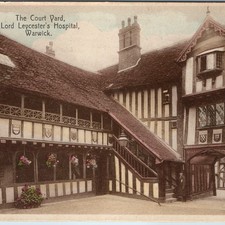 c1910s Warwick England Lord Leycester's Hospital Courtyard Postcard Tudor