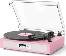 Vinyl Record Player with Enhanced Stereo Sound, 3-Speed Belt-Drive Turntable for