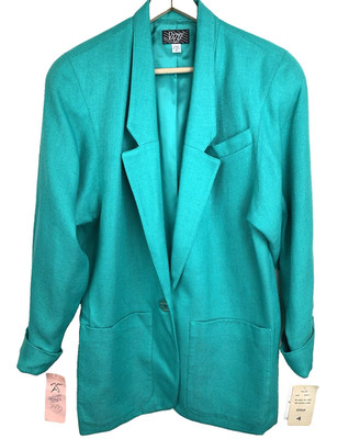 Vintage KGR Nordstrom Blazer Linen Blend Size 4 Oversized Aqua