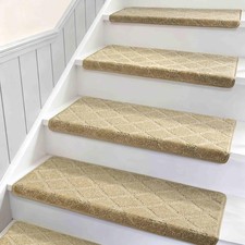 DEXDE Stair Treads for Wooden Steps Bullnose Carpet 14 Pc Beige