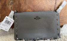 Coach Gray Studded Pouch Wallet for Women with Logo  Zipper Accents Credit Card