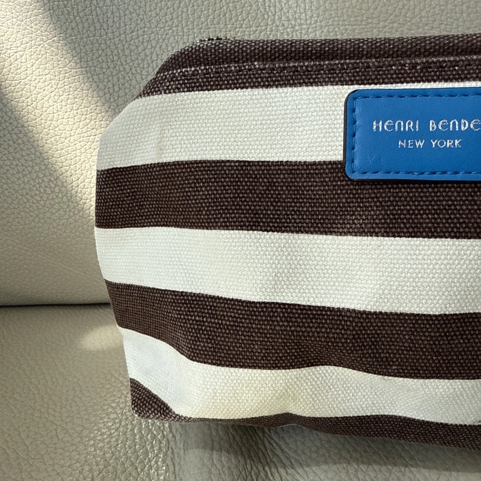 Estuche de maquillaje de lona a rayas marrón/crema HENRI BENDEL Foto 4 de 4