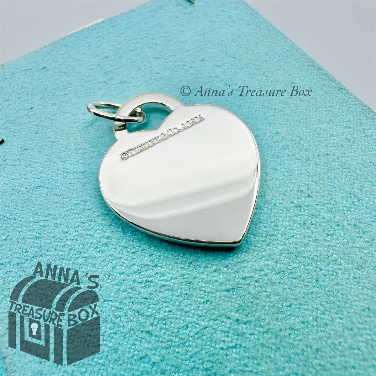 Tiffany & Co. 925 Silver LARGE Blue Splash Heart Pendant Charm(Box